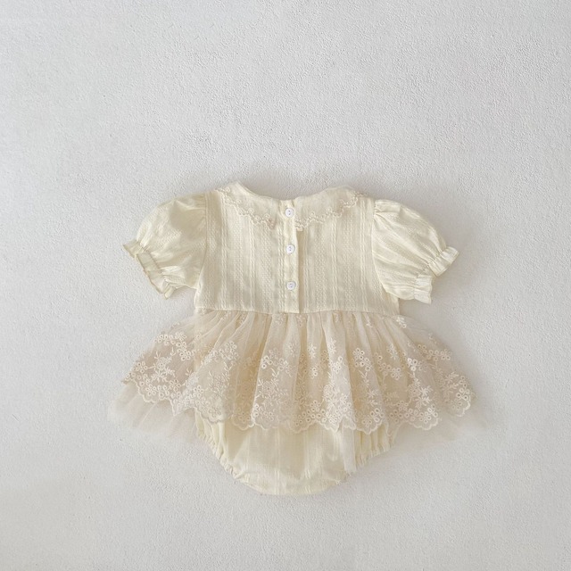 【BABY】半袖レース襟チュール刺繍ワンピースロンパース - 13