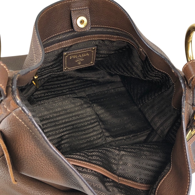 PRADA プラダ ショルダーバッグ ブラウン トライアングルロゴ レザー ホーボーバッグ セミショルダー vintage ヴィンテージ オールド ajvtv2