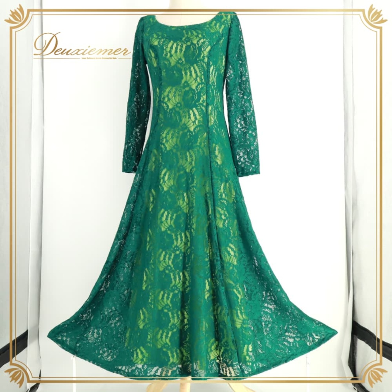 フラダンス 衣装 CC Fashions CCファッション ワンピース ドレス グリーン系 花柄 植物柄 レース 透け感 ハワイアン アロハ フラ ダンス レッスン 練習 ハワイアンダンス 緑 黄緑 長袖 フレア 華やか 鮮やか かわいい おしゃれ 上品 大人っぽい ダンス衣装 練習着 レッスンウェア ハワイ製