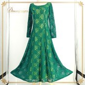 フラダンス 衣装 CC Fashions CCファッション ワンピース ドレス グリーン系 花柄 植物柄 レース 透け感 ハワイアン アロハ フラ ダンス レッスン 練習 ハワイアンダンス 緑 黄緑 長袖 フレア 華やか 鮮やか かわいい おしゃれ 上品 大人っぽい ダンス衣装 練習着 レッスンウェア ハワイ製