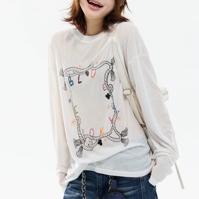 frame graphic sheer long tee　フレームグラフィックシアーロングティー　J2170