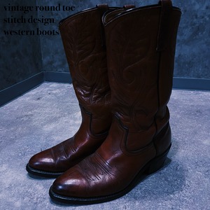 【doppio】vintage round toe stitch design western boots