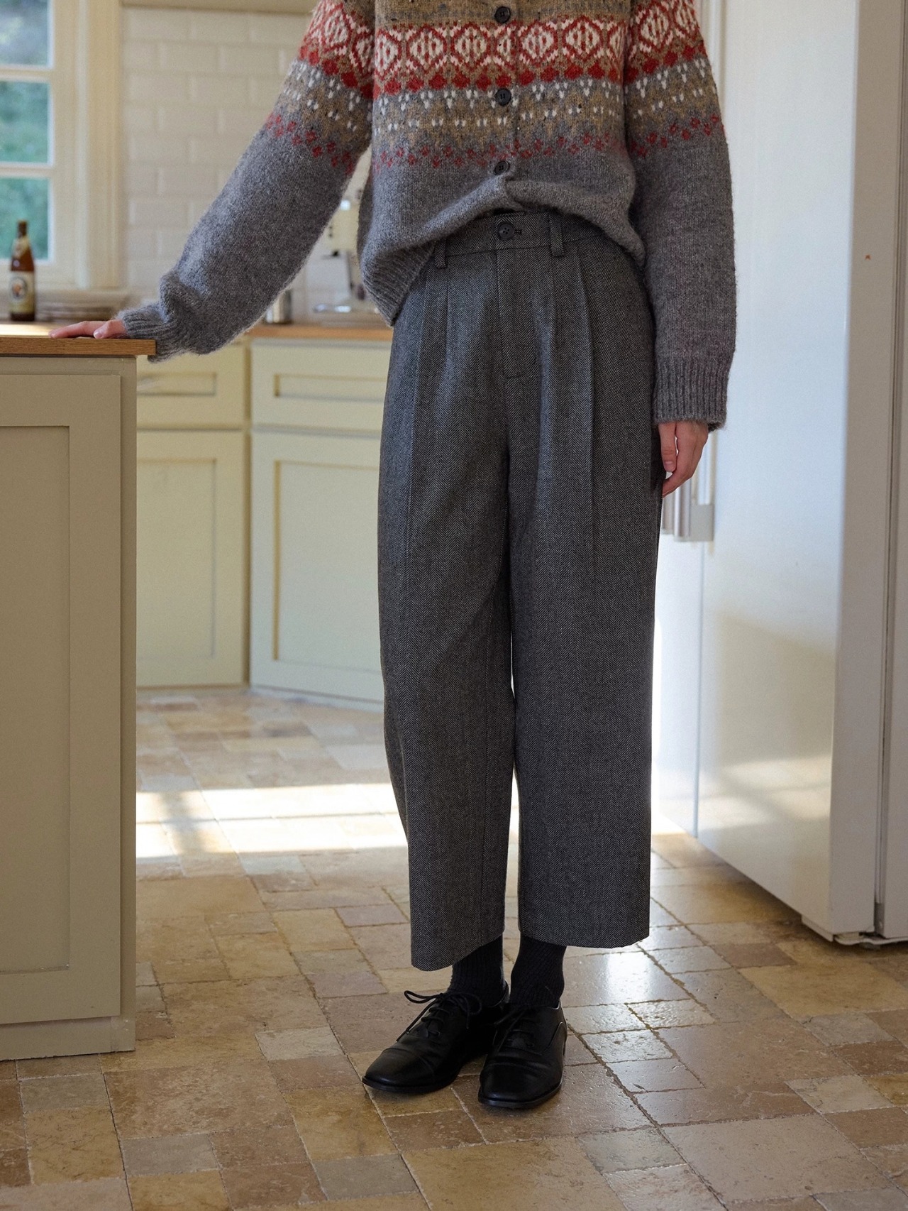 D’antan Herringbone Cropped Pants F0858