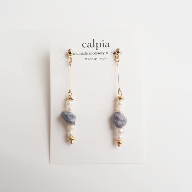 天然石と淡水パールの縦ラインピアス（イヤリング）｜ブルー | calpia