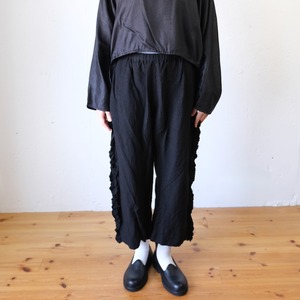Gauze#(ガーゼ) リネンヴィスコース サイドフリルパンツ LINEN VISCOSE VIVIENNE PANTS：ブラック