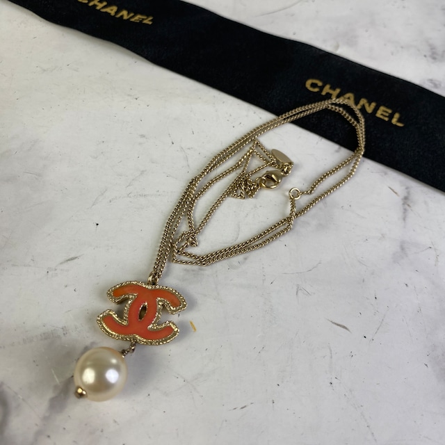 【最終処分SALE】CHANEL シャネル ココマーク パール 刻印 ネックレス ピンク A-5675