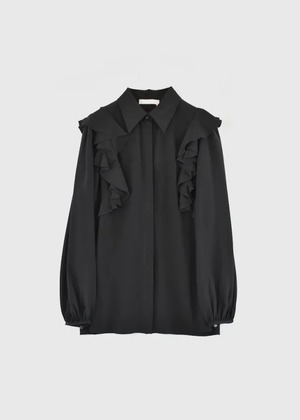 CHLOE｜L23S-CHL-SH06P "Ruffle-trimmed silk shirt" BLACK