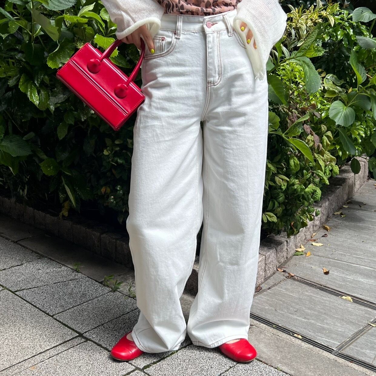 グロッシーリボン刺繍ストレートワイドデニム_LN02792 | lanan(ラナン)