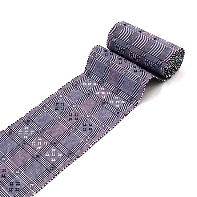 首里やしらみ花織　半幅帯　 紫　古代紫　薄紫　（端処理込み）　4RK30938