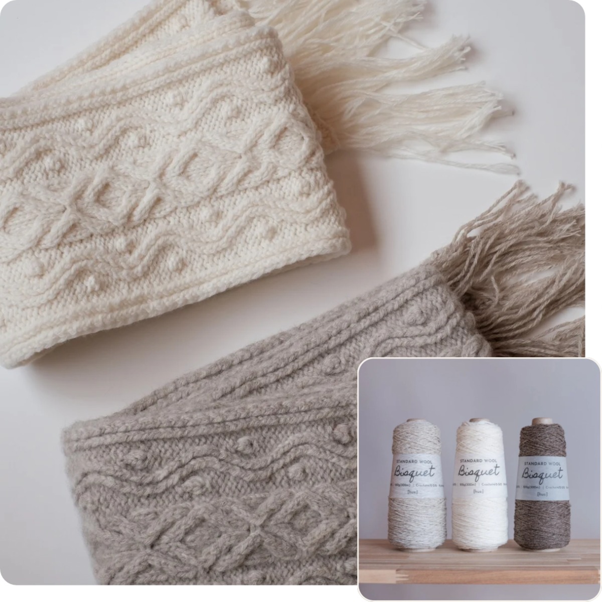 アラン模様のナローマフラー｜natsuki knit.さんコラボキット | ［hus