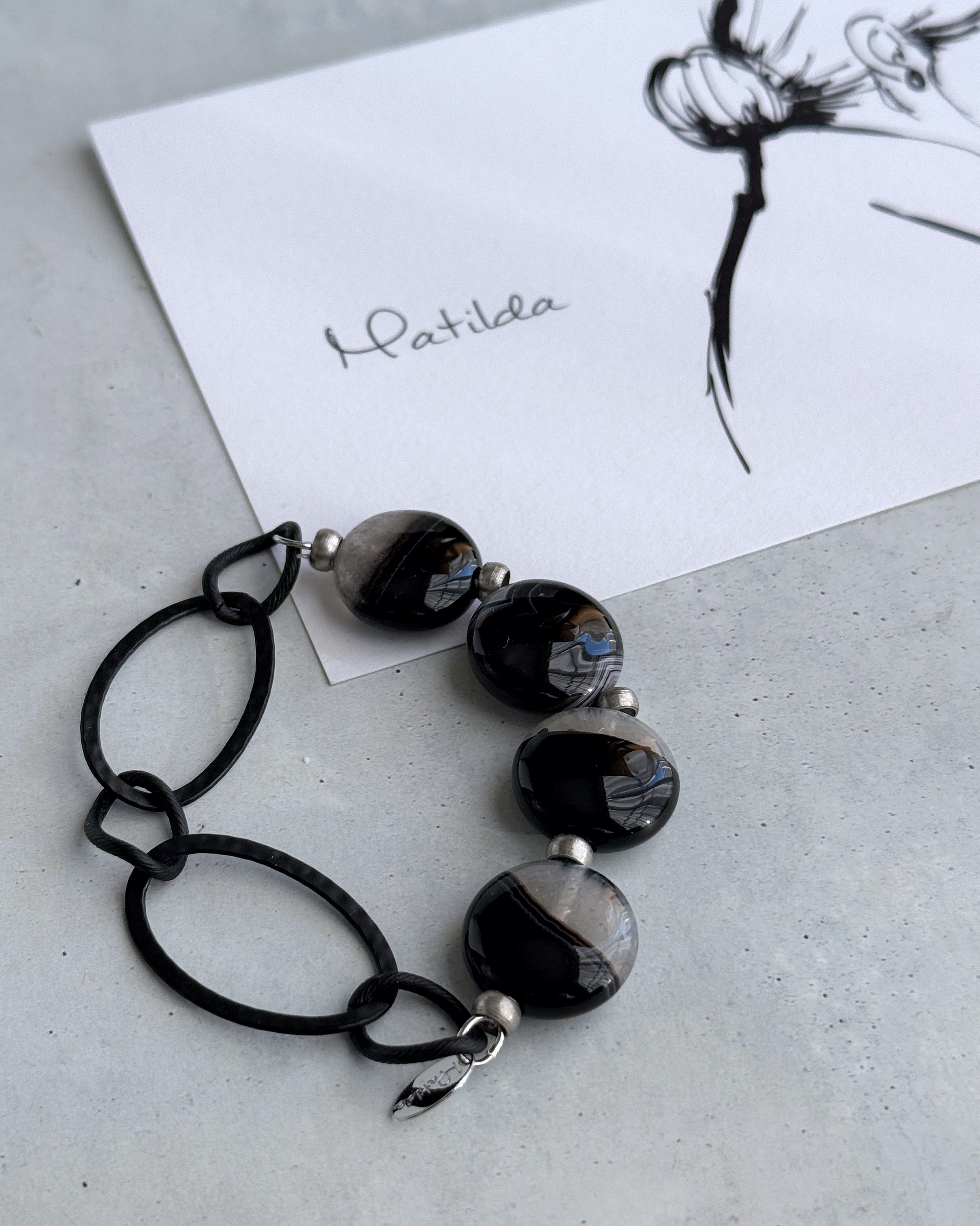 Chain & stone bracelet (ブラックアゲート×クォーツ)