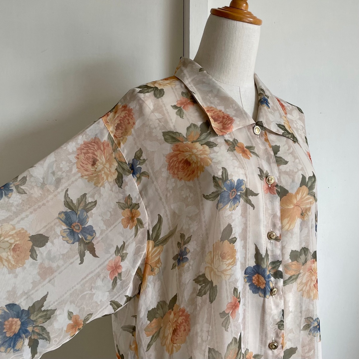 floral sheer shirt〈レトロ古着 花柄 シアーシャツ ジャパン 