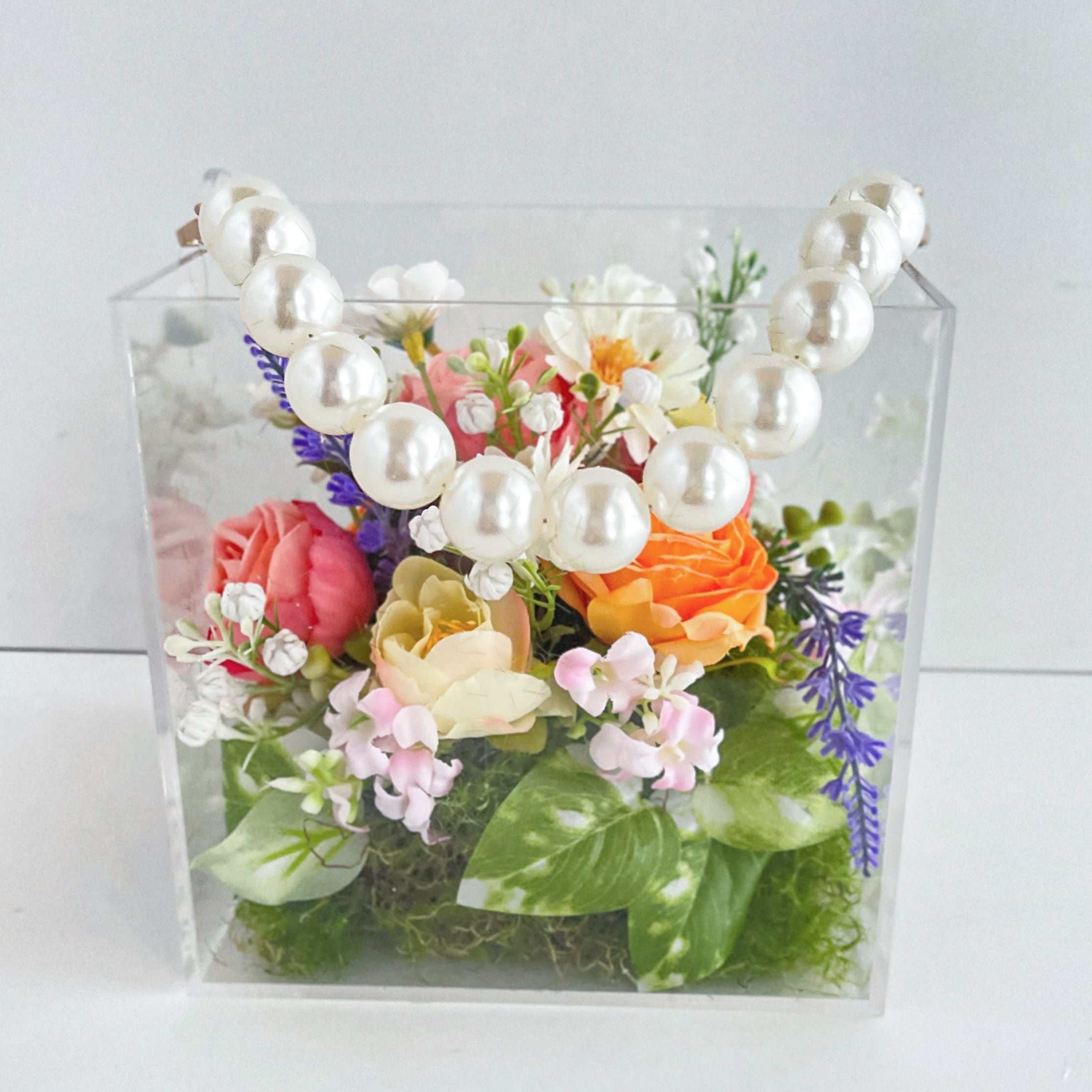 スプリングセレクト｜春待ちフラワーアレンジ パールハンドル付き