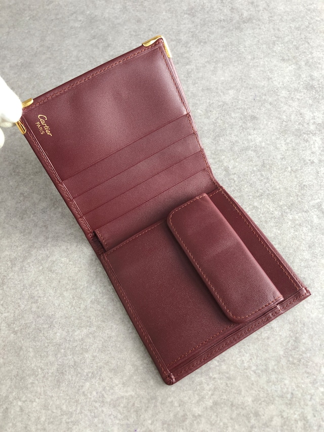 Cartier カルティエ マストライン 財布 ボルドー レザー 二つ折り vintage ヴィンテージ オールド ustkxg