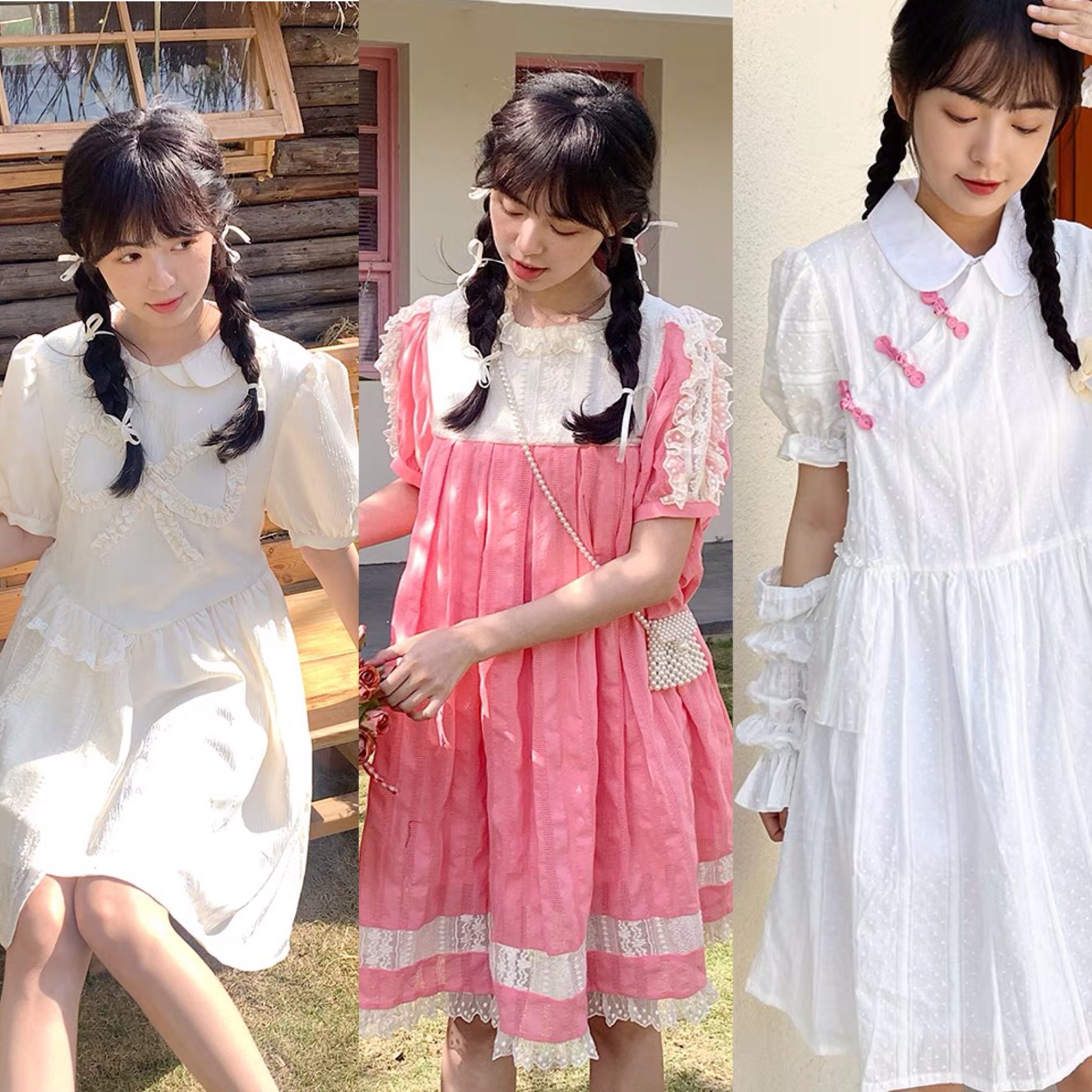 ワンピース エプロンワンピース ガーリー 姫 かわいい 赤 ピンク