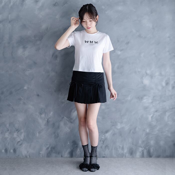 K-POPアイドル着用!【LETTER FROM MOON】トリプル バタフライ クロップド Tシャツ レディス コットン ホワイト