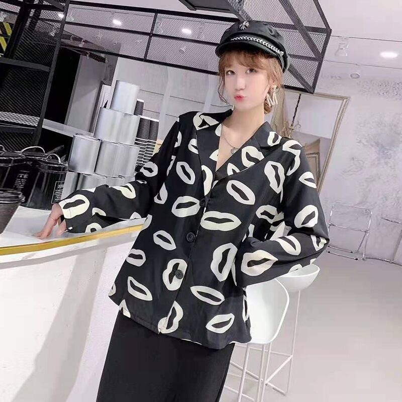 スプリングカラープリント柄パターンシャツ 大きめサイズ 春物 ミックスインファッション51426827714