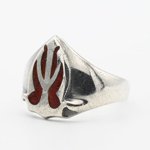 Red Enamel Inlay Fancy Top Design Ring #11.0 / Denmark