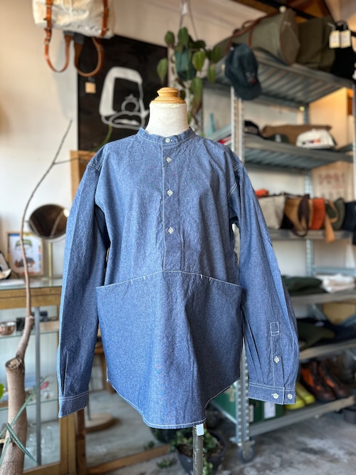 garage green works FLOWER POCKET DUNGAREE SHIRT NAVY