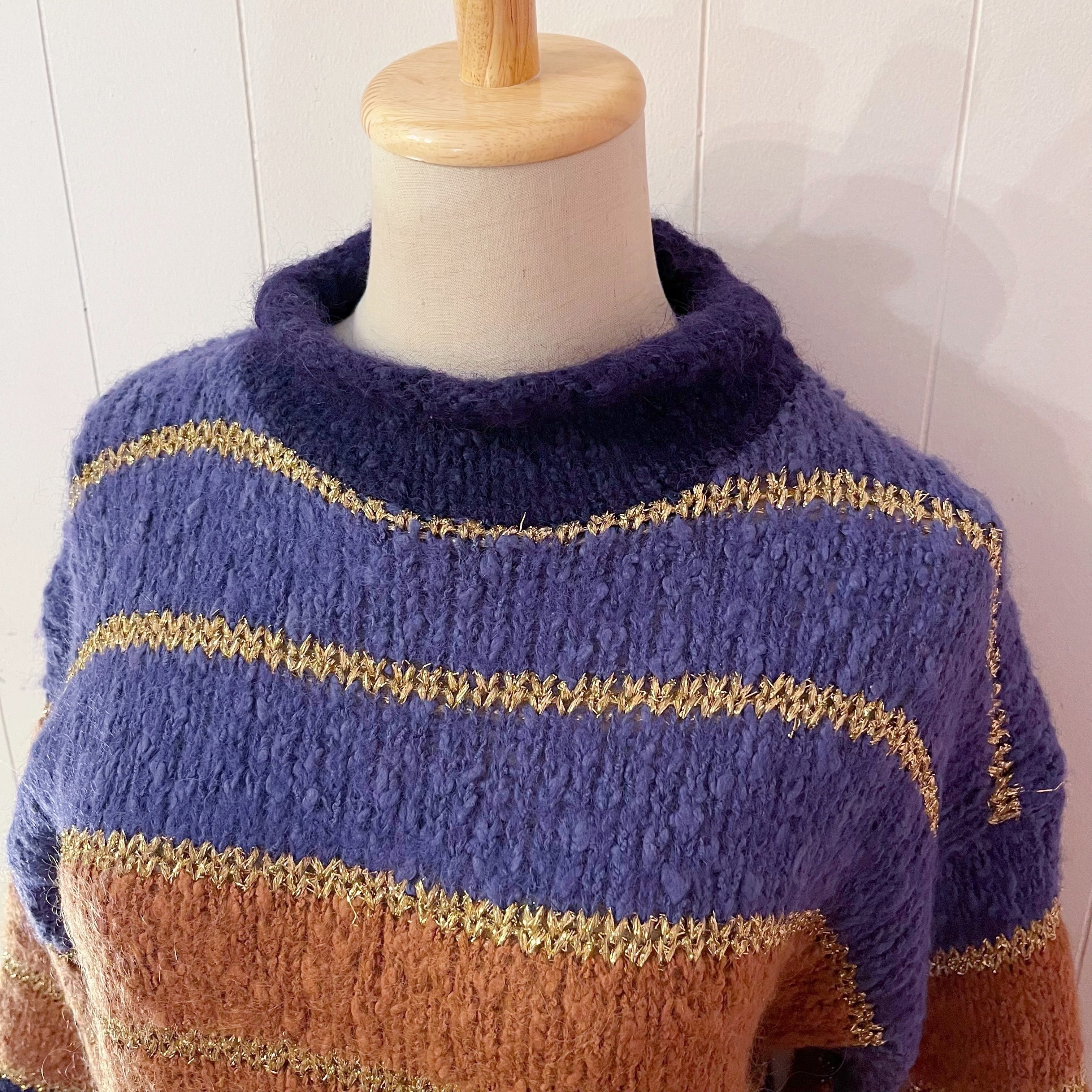 purple lame gold high necked sweater