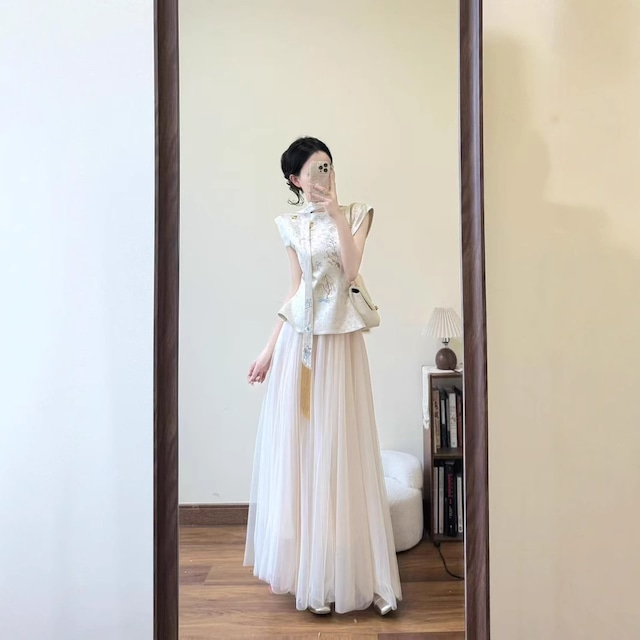 夏向け⭐セットアップ　新しいスタイル　高級　美しく改良された新しい中国風のトップス　ファッショナブルな感じ　ワンピース