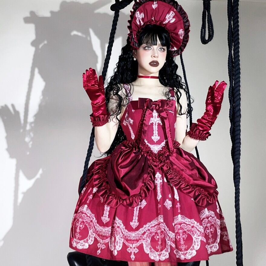 ライブ コンカフェ衣装向け ゴスロリ 十字架プリント ジャンパー