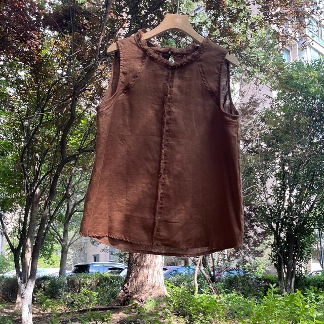 ラウンドネック フリンジノースリーブタンクトップ 4color  00221