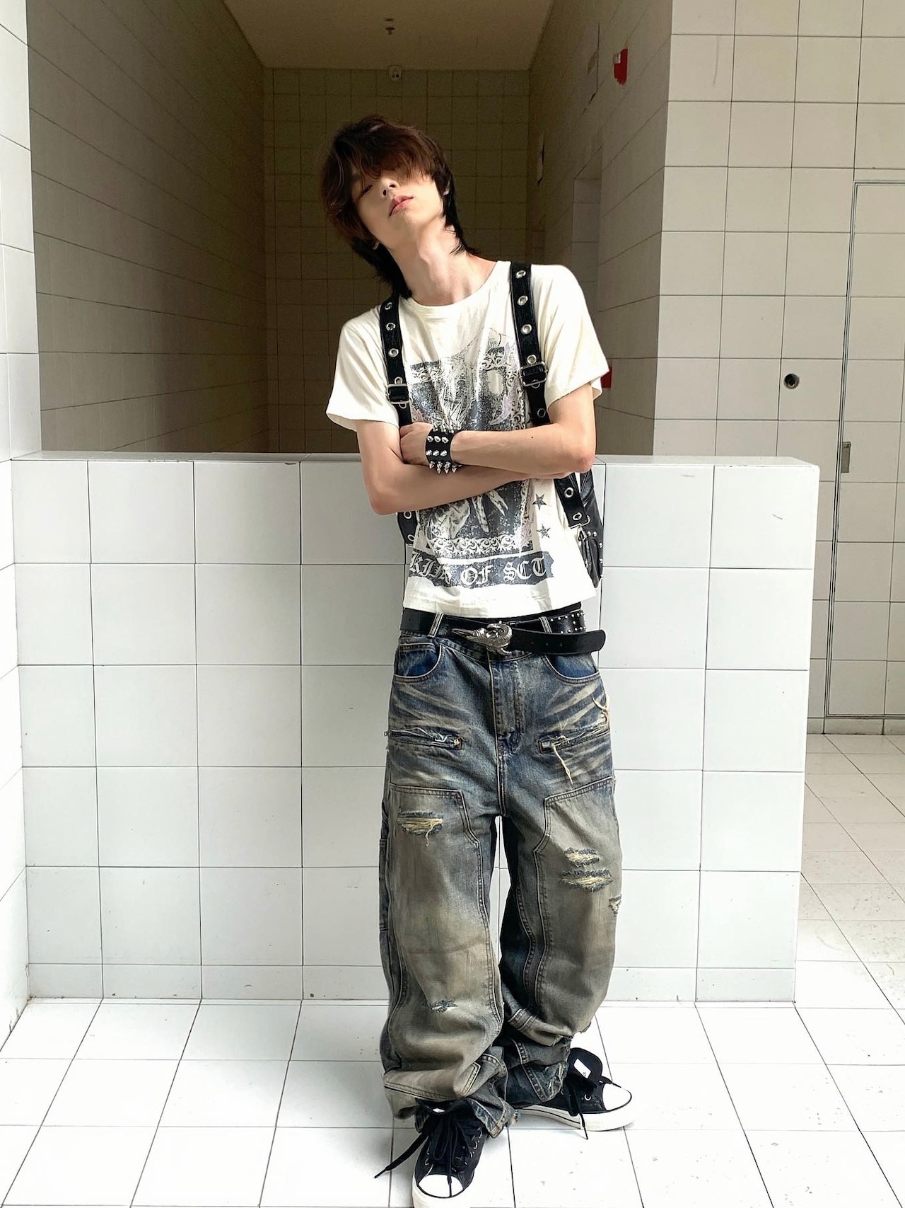 【TH4SWE】Distressed Dirty Wash Carpenter Jeans