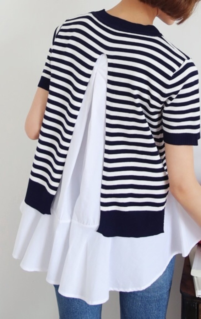 ２way ボーダーニット&フレアブラウス