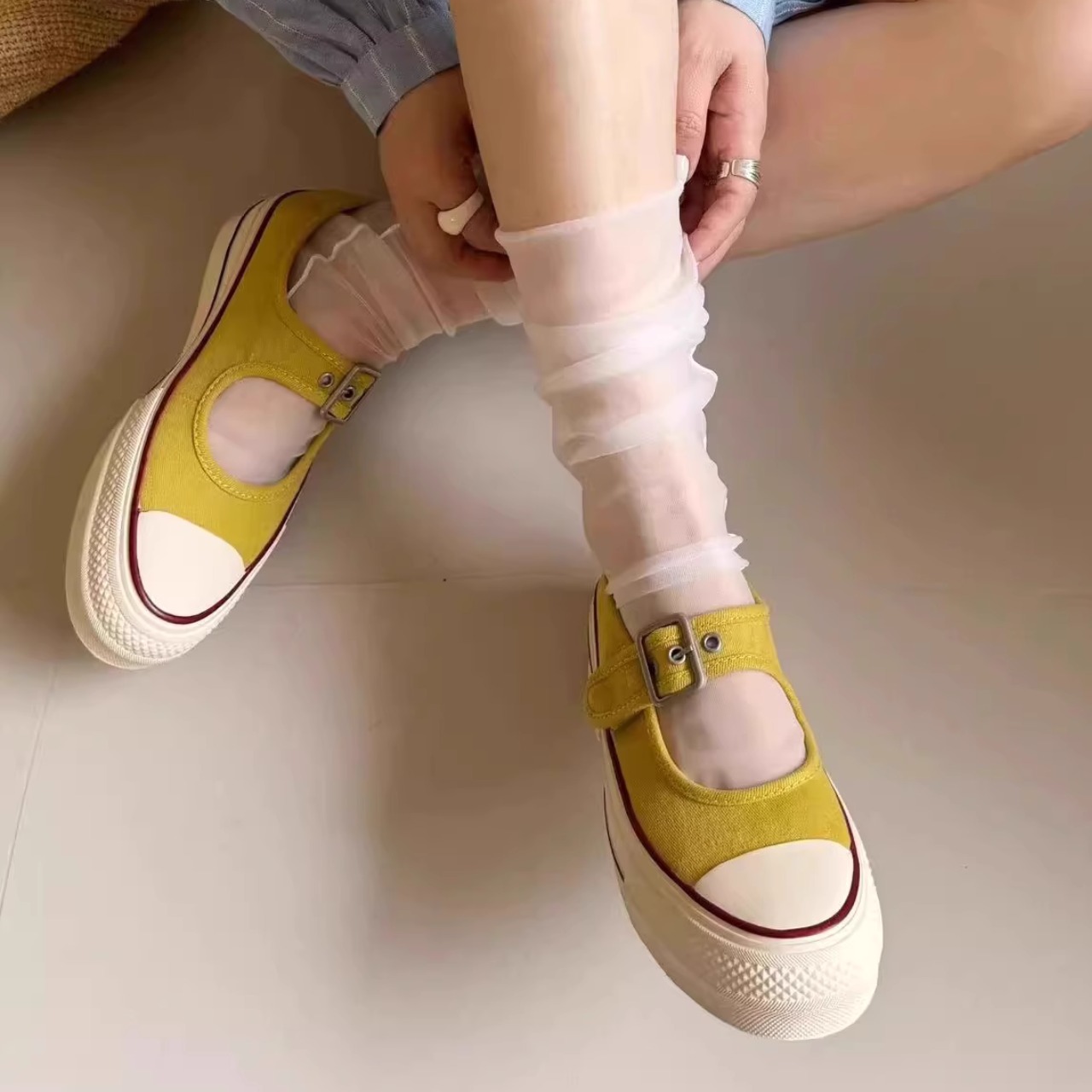 キャンバス地 ストラップ 厚底 シューズ  F0081 - 9
