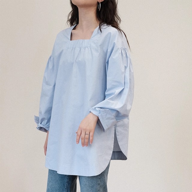 【スクエアネックバルーンスリーブロングシャツ】P00277