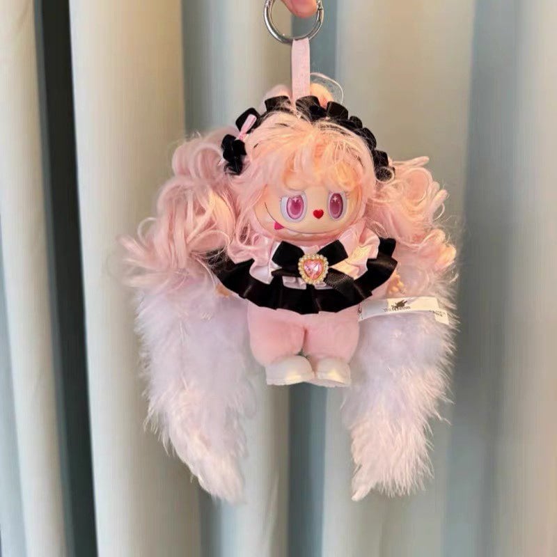 Labubu 1-3世代用 天使 パール装飾ワンピース+ヘッドドレス+フェザー