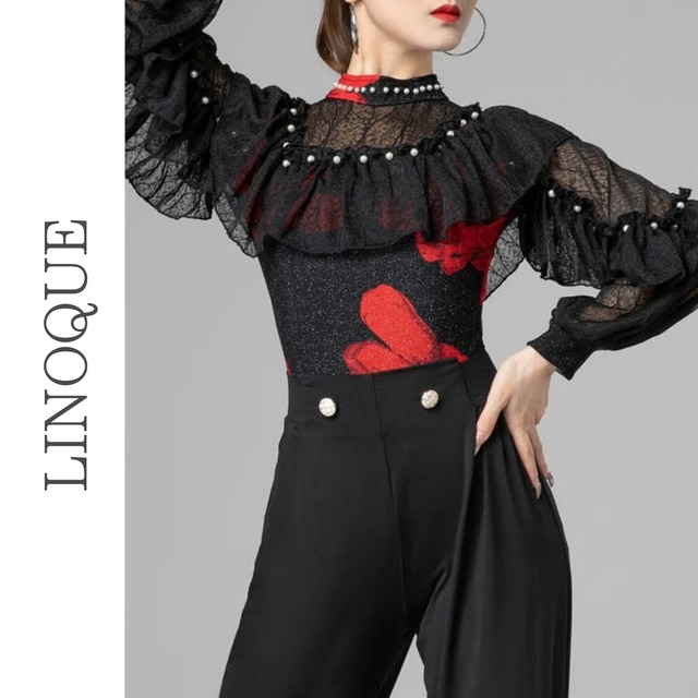 パールレースフリル花柄レオタード 2color 【L00080】