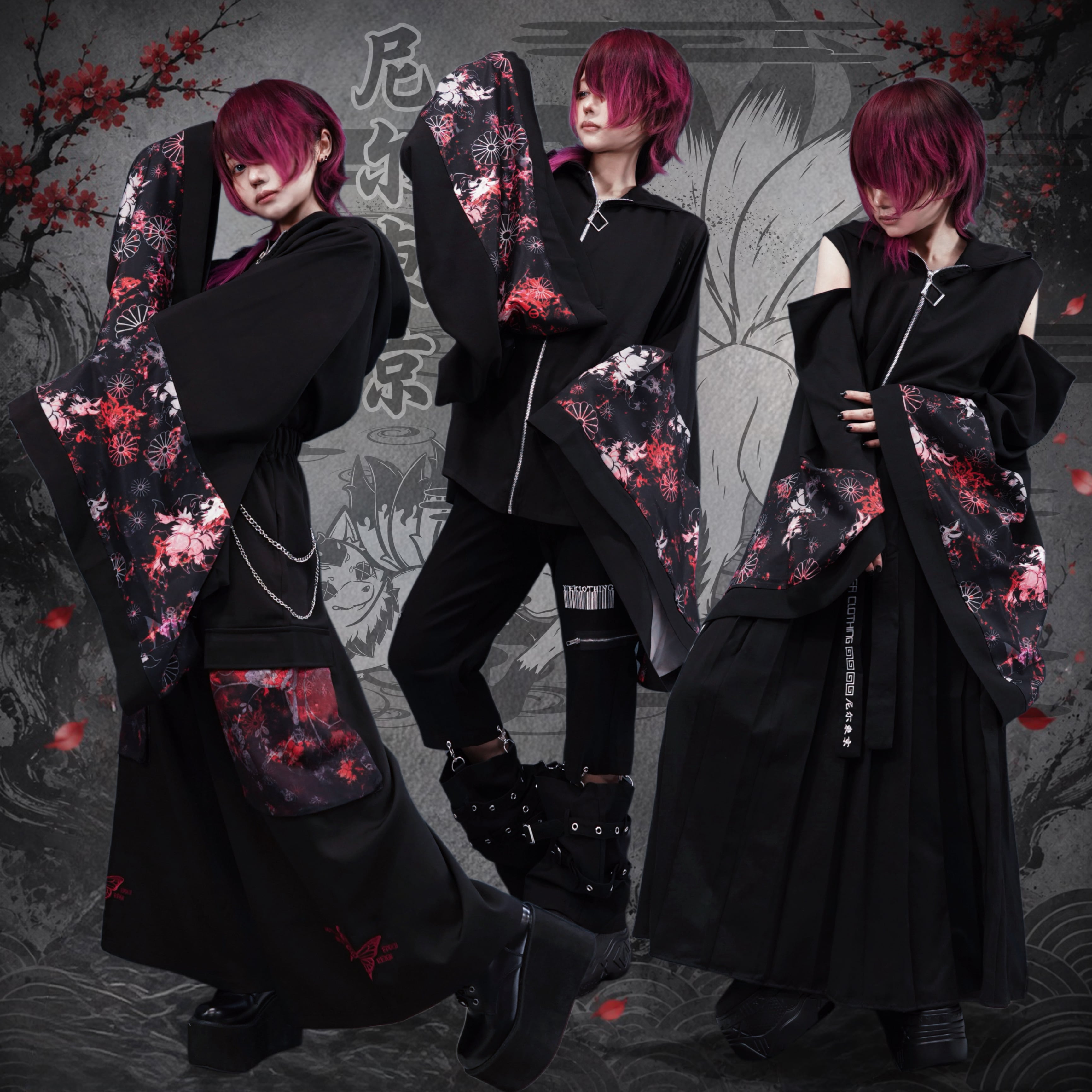 九尾の日限定限界大特価》-紅九尾- 和風着物袖3ZIP OUTER | NIER CLOTHING