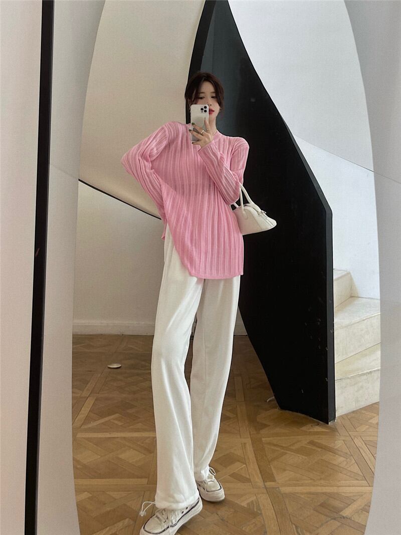 パンツ レディースルーズハイウェストウェスト薄手ワイドレッグサマーホワイト 夏物 ワイドパンツ ブラックストロベリース55109794603