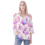 Women's Loose Chiffon Blouse with Puff Sleeves Neon 4507