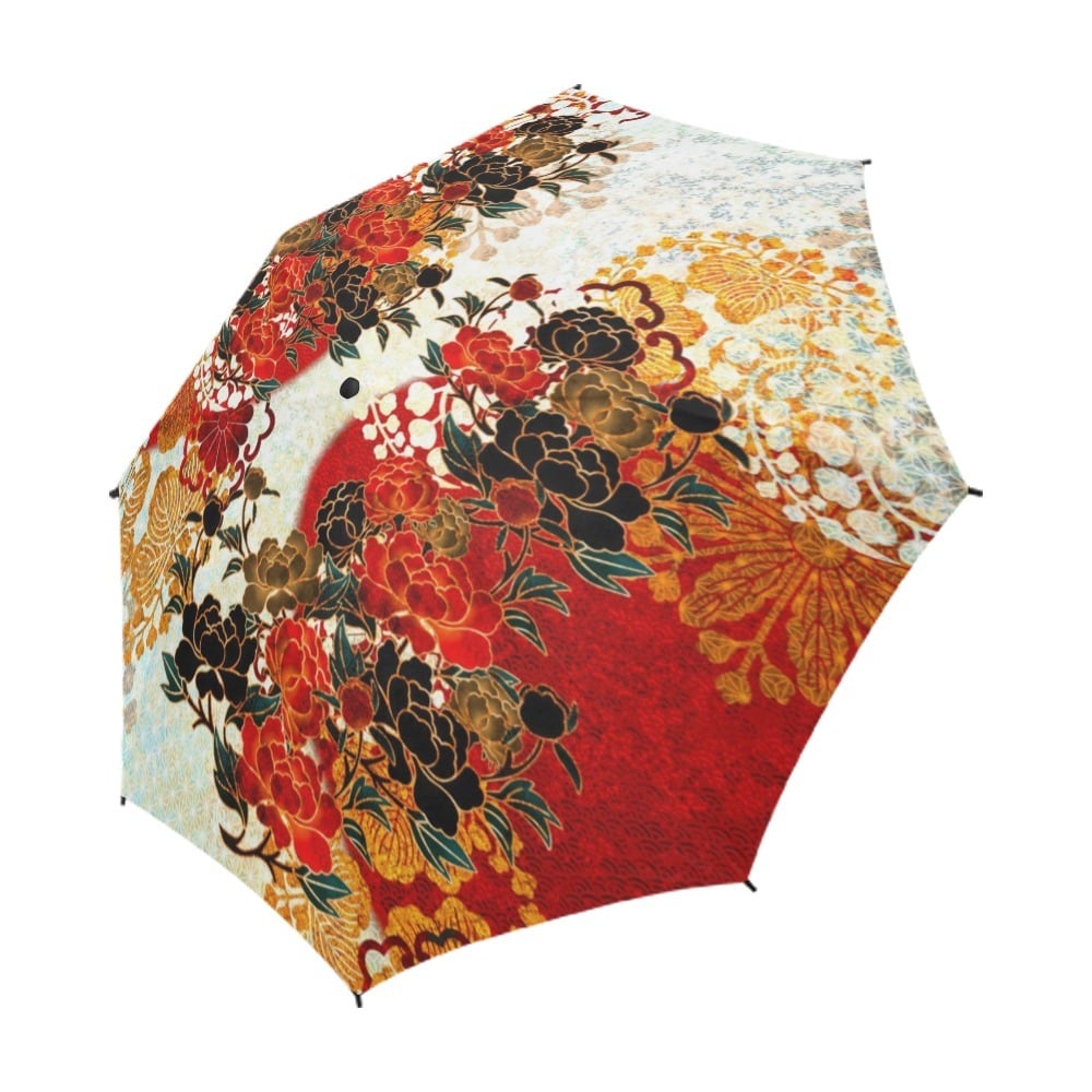 牡丹家紋紅白　折りたたみ傘