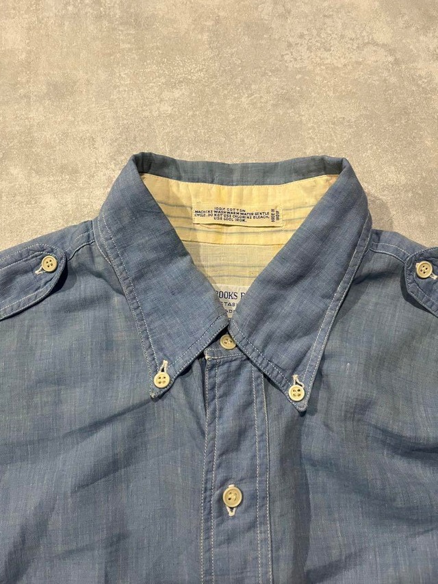 brooks brothers 70s ボタンダウンシャツ ブルー エポレット | CHASE
