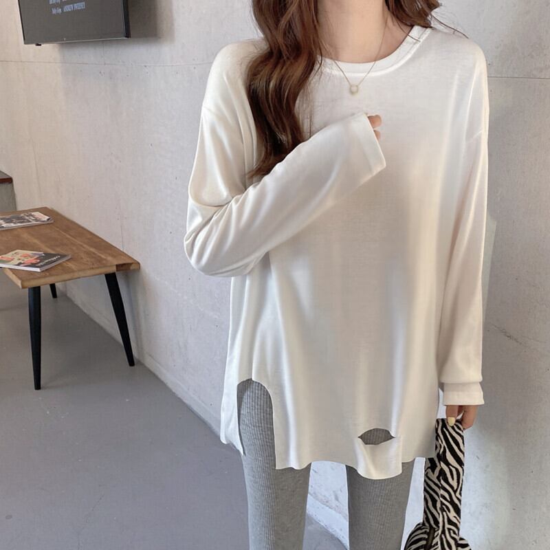 ホワイトTシャツ シャツ オータムウィンタールーズ薄手 ロング 秋物 冬物 ガールズファッション85112787619