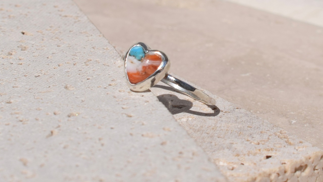 Orange copper heart turquoise ring《silver925》【受注製作】