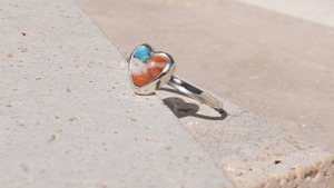 Orange copper heart turquoise ring《silver925》【受注製作】