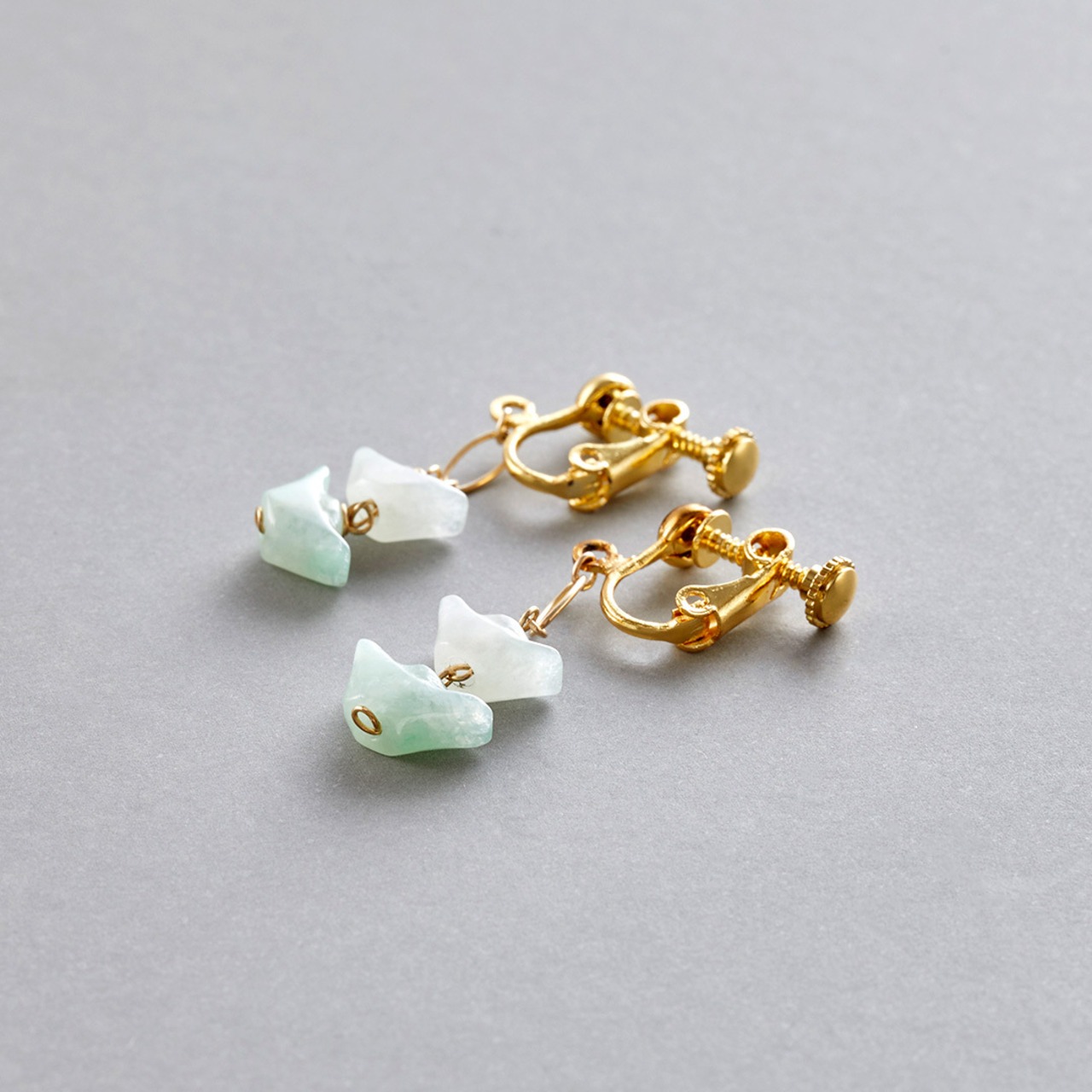 K14gf 翡翠 インズ デザイン イヤリング ピアス A貨翡翠 jd_mm1129