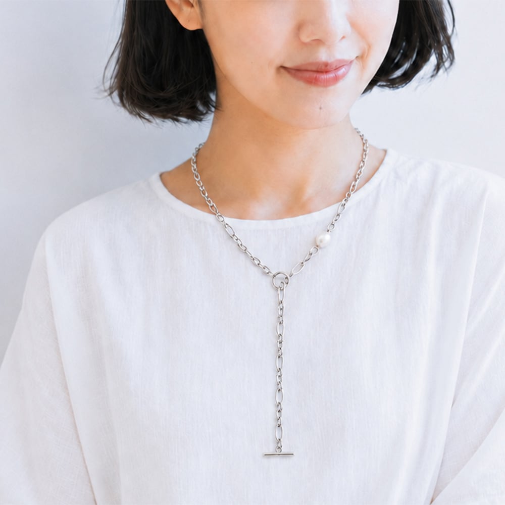 淡水パール フィガロチェーンネックレス / 10.0-13.0mm 大粒バロックパール 52cm Yスタイル対応 ステンレス製 / pe-215