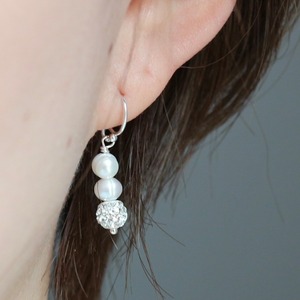 ダブル淡水パールとクリスタルのシルバーピアス