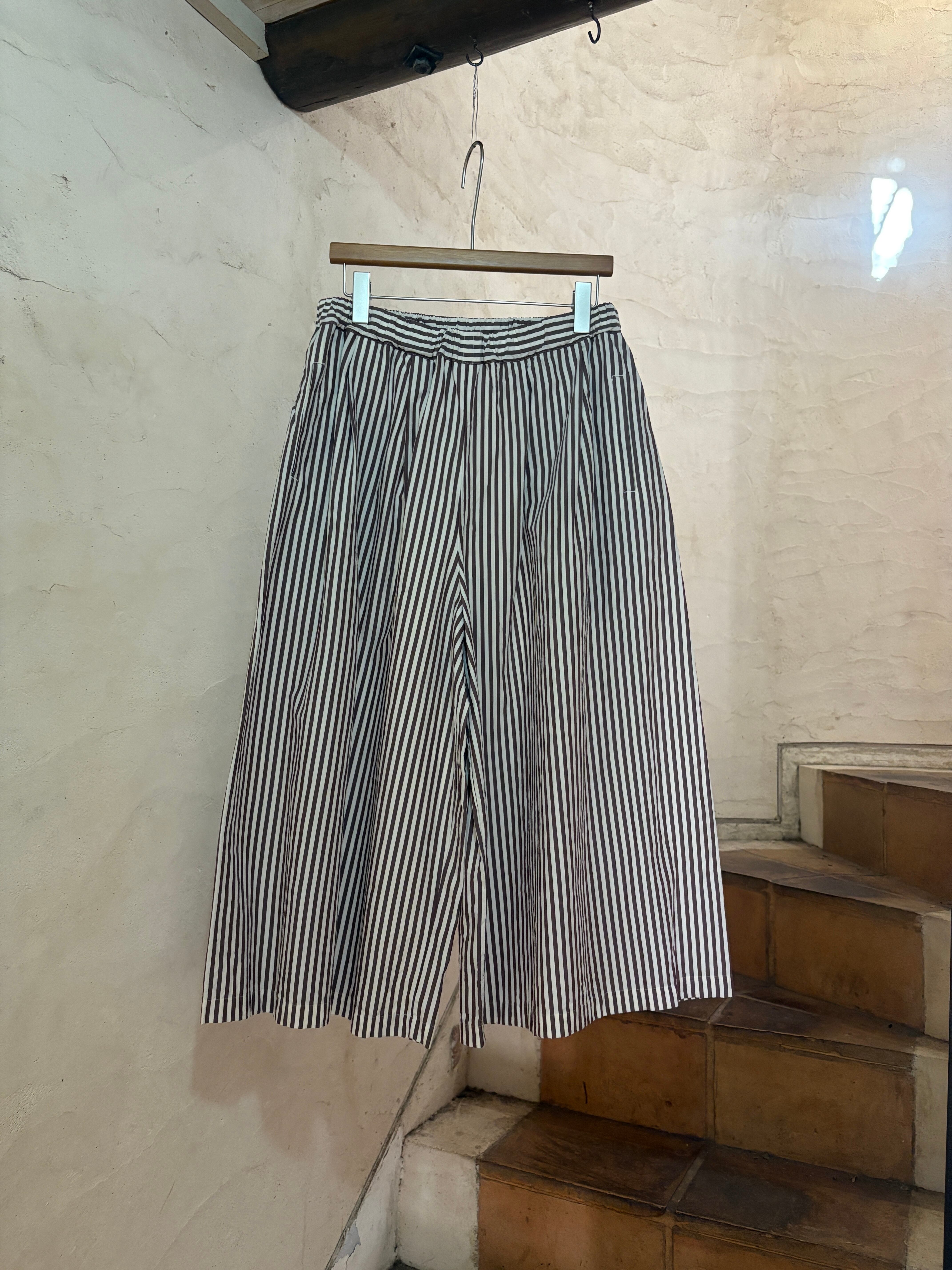 VERITECOEUR | WIDE CROPPED PANTS-brown×ecru stripe