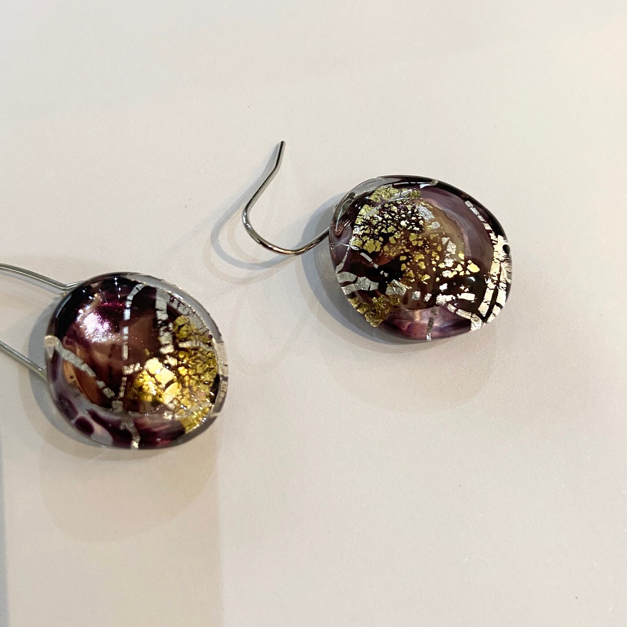 紫 と 金銀箔 の ピアス