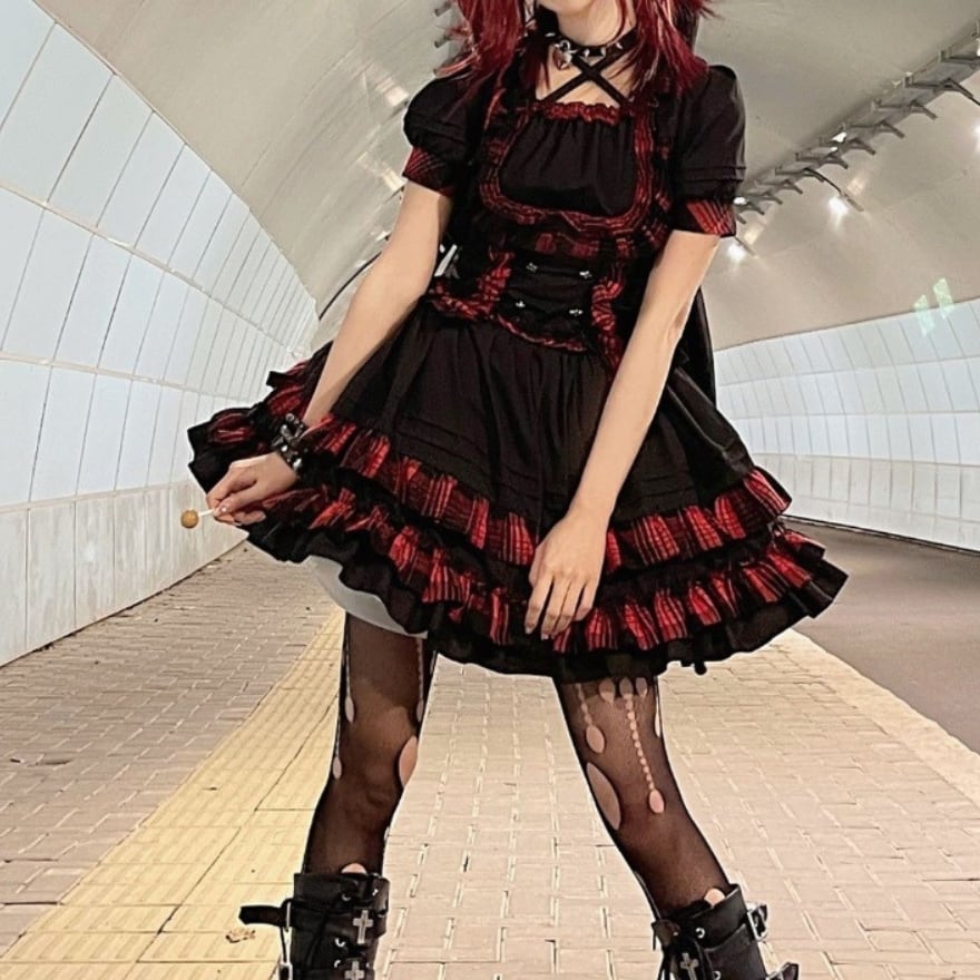 即納レッドL】ライブ衣装 アイドル コンカフェキャスト衣装 チェック