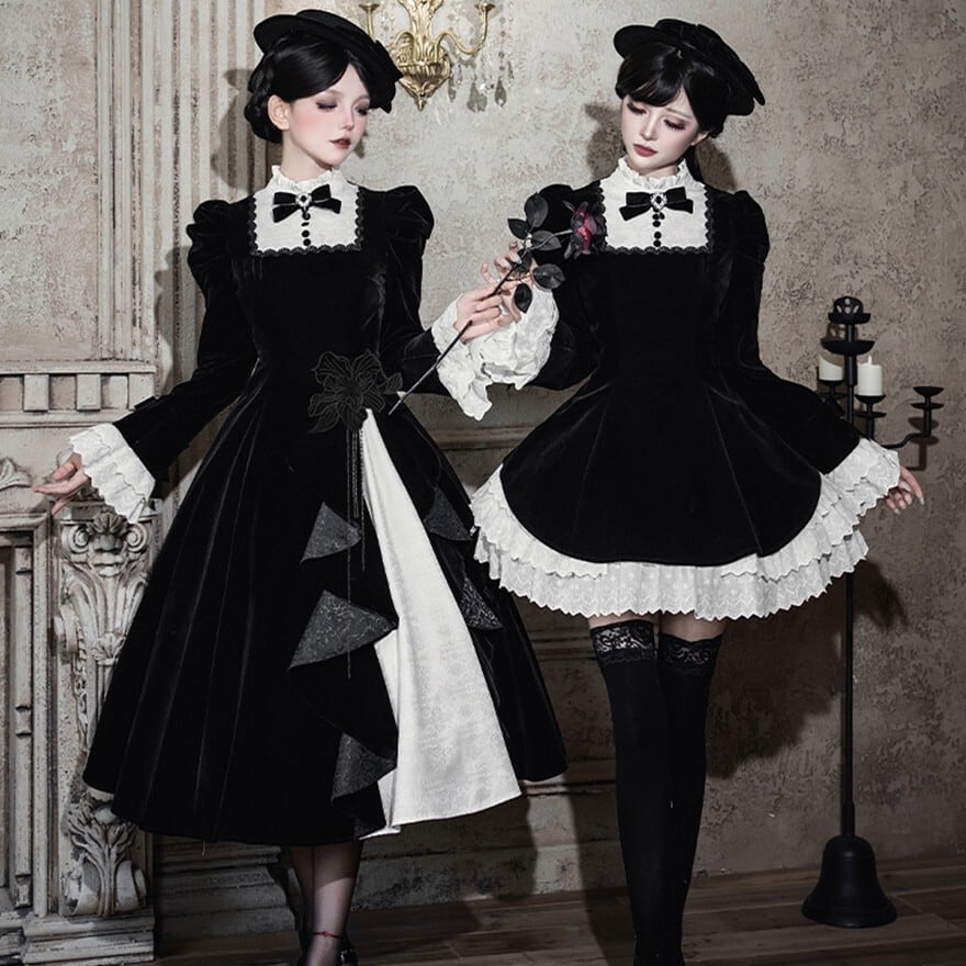 【ゆかり】ゴスロリ・ロリータ Qoo10] ゴスロリ 黒 ロリータ ミニスカートセッ