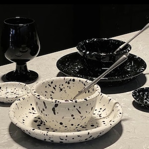 【SET】marble bowl plate set 2colors / マーブル ボウル セット モノトーン ドット プレート 皿 韓国雑貨