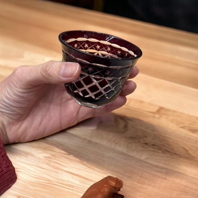 切子グラス 茶杯 赤 キリコ ガラス 硝子 コップ ギフト 母の日 父の日 敬老の日 おしゃれ 和モダン EP005R